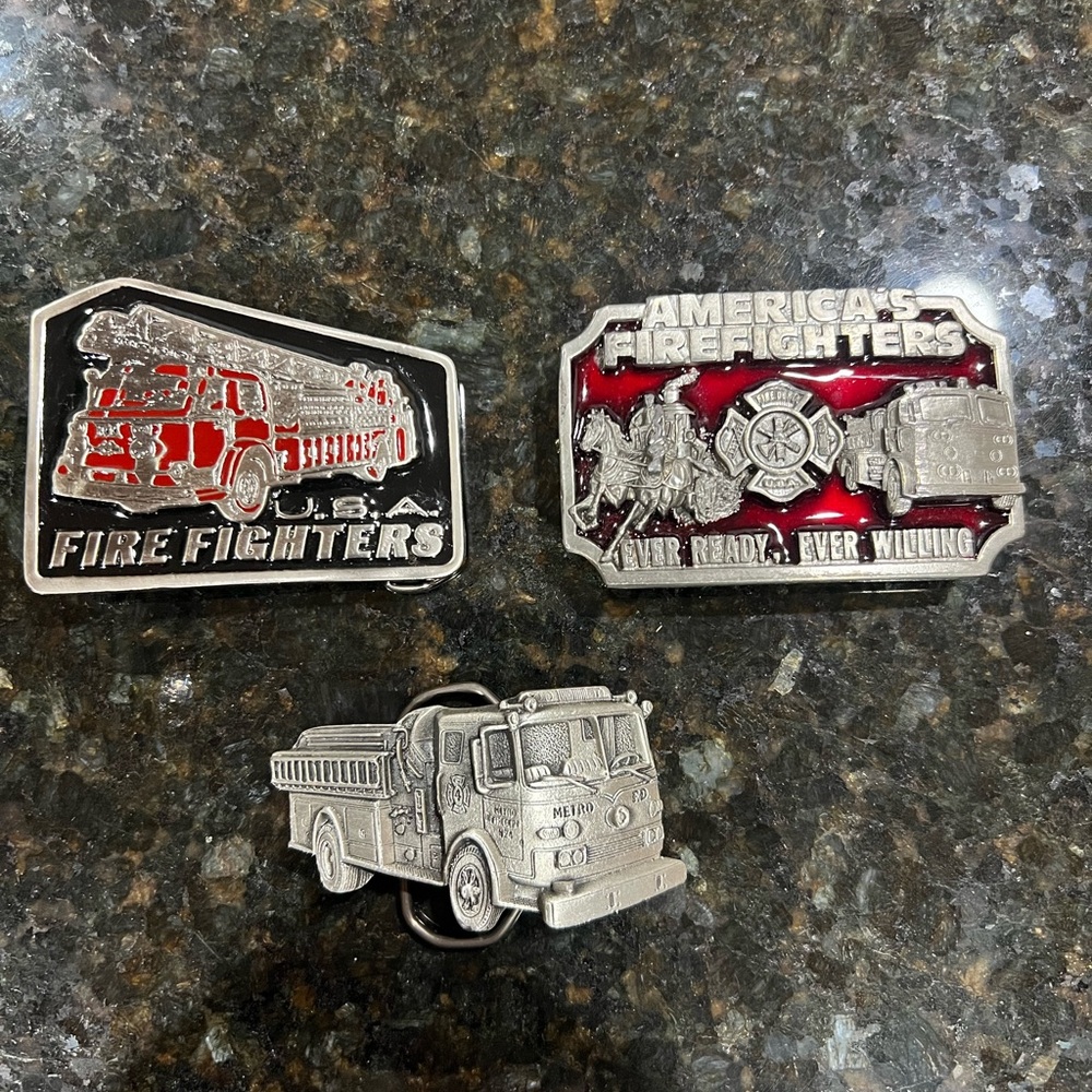 Firefighter Belt Buckles - Red & Silver Truck Designs